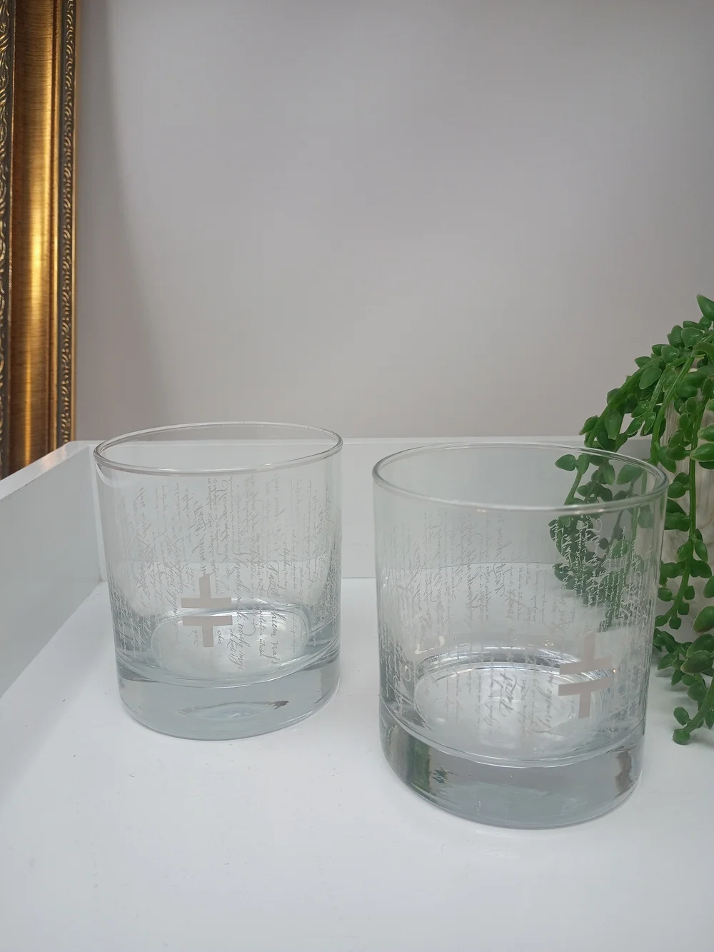 Set of 2 Slovenia Clear Etched Double Old Fashioned Glasses